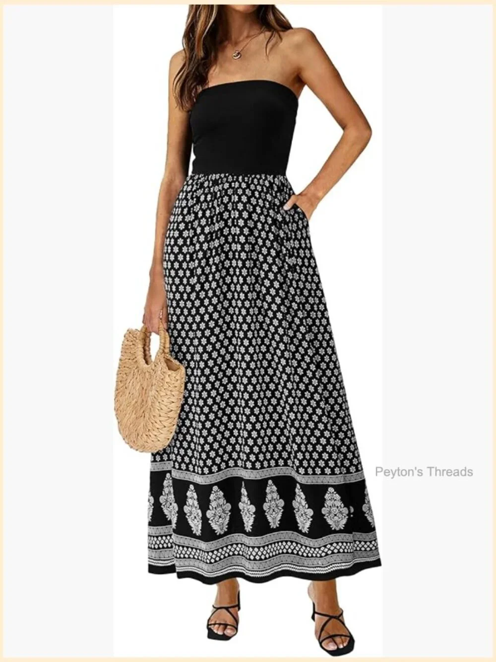 Strapless Tube Maxi Dress with Pockets Floral Patchwork Summer